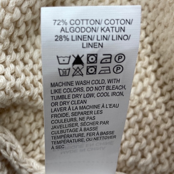 Med Lucky Brand Size Medium Oatmeal Cream Chunky Knit Open Linen Cardigan Tassel - Picture 10 of 10